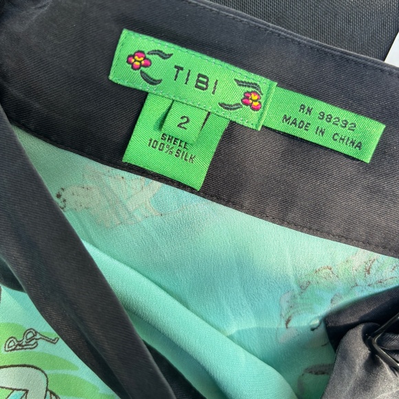 Tibi teal blue silk summer graphic print skirt - Picture 2 of 4